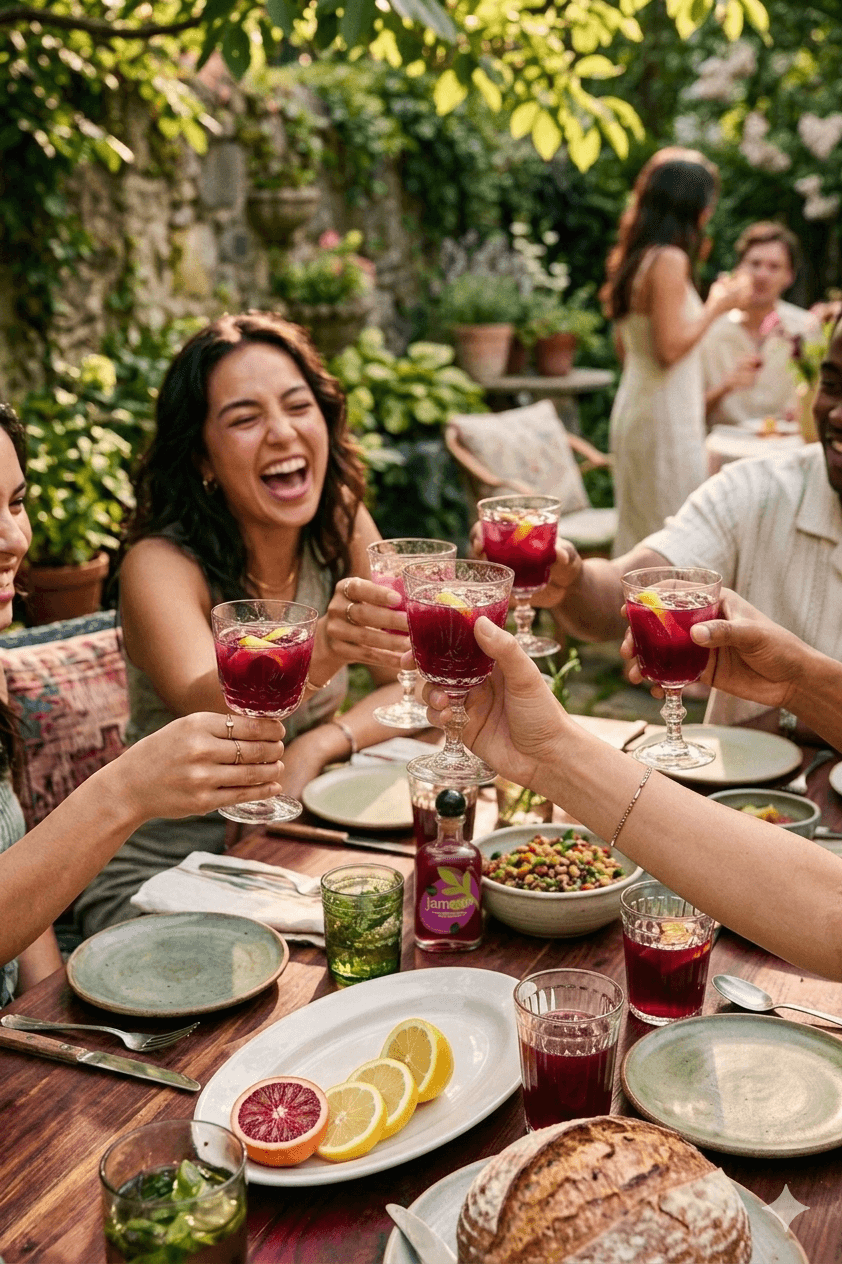 Friends toasting with Jamoon